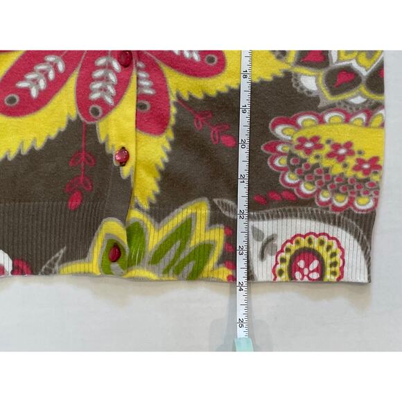 Peck & Peck Weekend Yellow Pink Floral Cotton Blend Crew Neck Cardigan, Size S - Picture 10 of 13